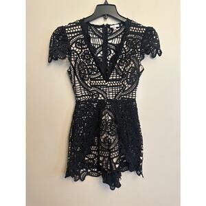 Luxxel Black Crochet Lace Romper S